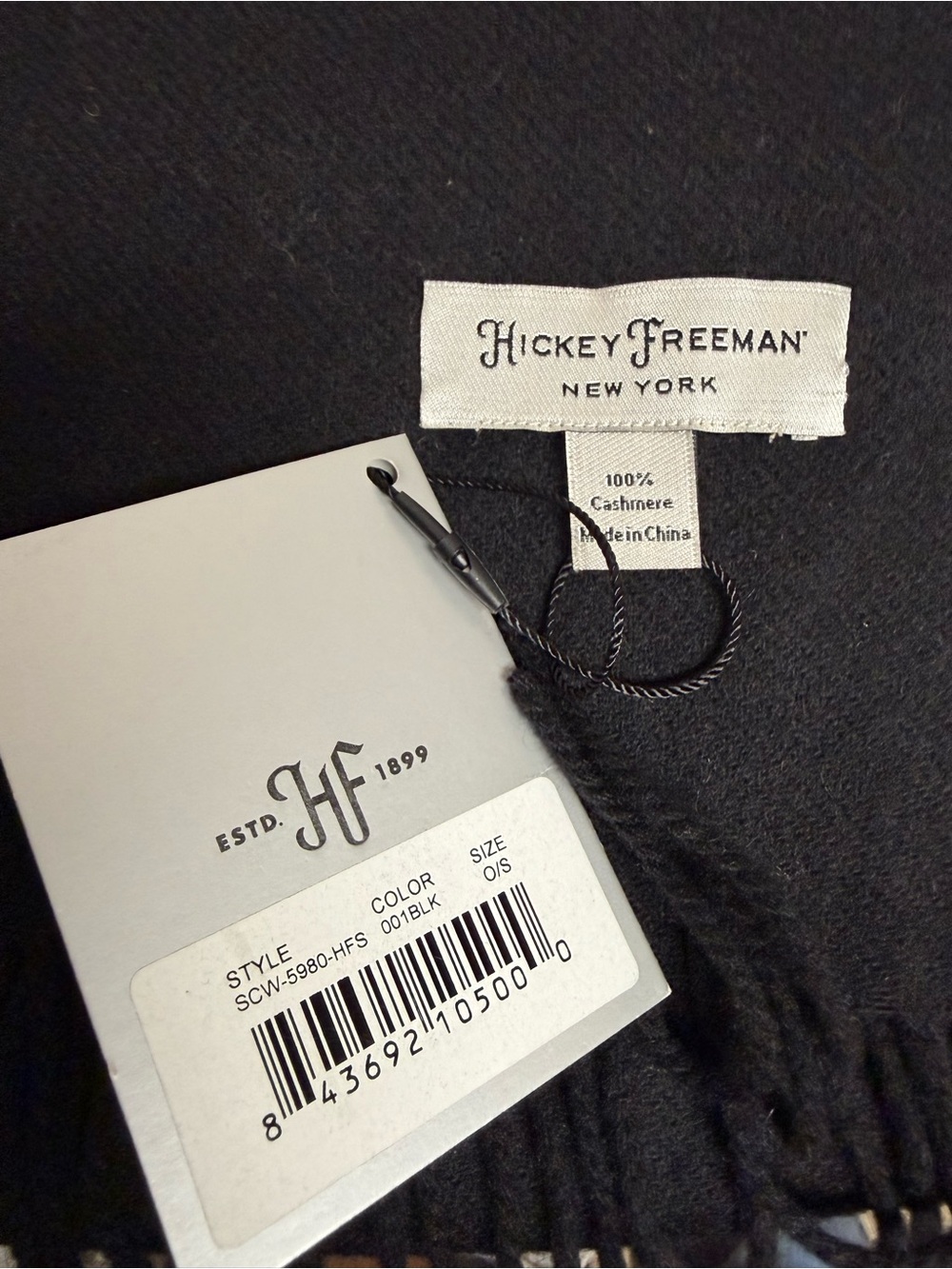 Hickey Freeman Black 100 % Cashmere Scarf - Picture 3 of 4